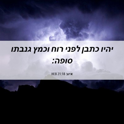 Picture 06 - איוב 21:18 HEB - יהיו כתבן לפני רוח וכמץ - Bible Verse Picture
