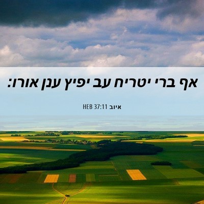 Picture 06 - איוב 37:11 HEB - אף ברי יטריח עב יפיץ ענן - Bible Verse Picture