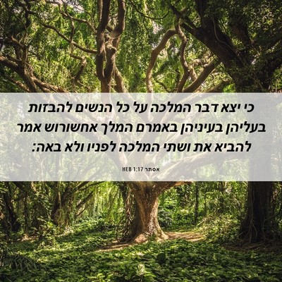 Picture 06 - אסתר 1:17 HEB - כי יצא דבר המלכה על כל - Bible Verse Picture