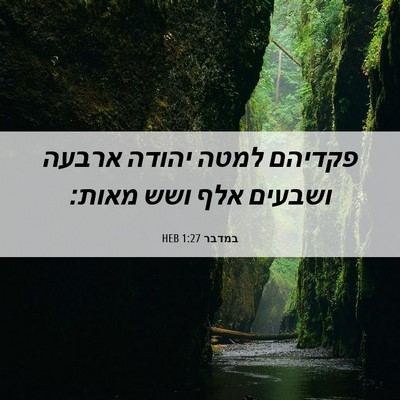 Picture 06 - במדבר 1:27 HEB - פקדיהם למטה יהודה ארבעה - Bible Verse Picture