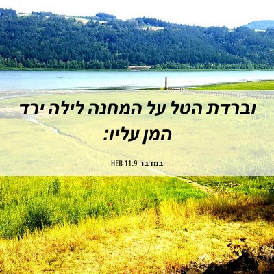Picture 06 - במדבר 11:9 HEB - וברדת הטל על המחנה לילה ירד - Bible Verse Picture