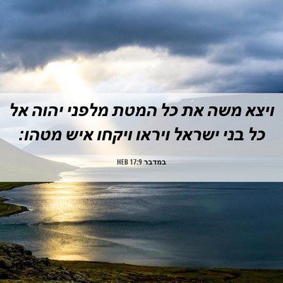 Picture 06 - במדבר 17:9 HEB - ויצא משה את כל המטת מלפני - Bible Verse Picture