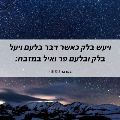 Picture 06 - במדבר 23:2 HEB - ויעש בלק כאשר דבר בלעם ויעל - Bible Verse Picture