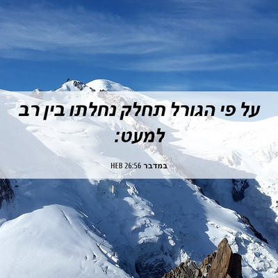 Picture 06 - במדבר 26:56 HEB - על פי הגורל תחלק נחלתו בין - Bible Verse Picture