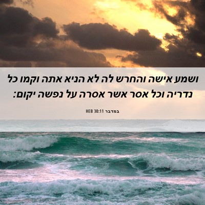 Picture 06 - במדבר 30:11 HEB - ושמע אישה והחרש לה לא הניא - Bible Verse Picture