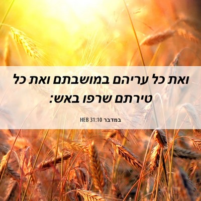 Picture 06 - במדבר 31:10 HEB - ואת כל עריהם במושבתם ואת כל - Bible Verse Picture