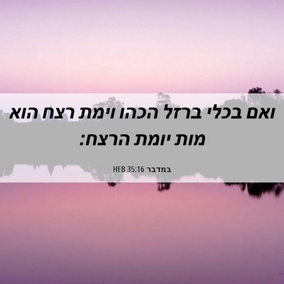 Picture 06 - במדבר 35:16 HEB - ואם בכלי ברזל הכהו וימת רצח - Bible Verse Picture