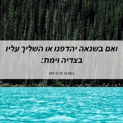 Picture 06 - במדבר 35:20 HEB - ואם בשנאה יהדפנו או השליך - Bible Verse Picture