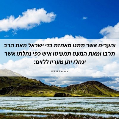 Picture 06 - במדבר 35:8 HEB - והערים אשר תתנו מאחזת בני - Bible Verse Picture