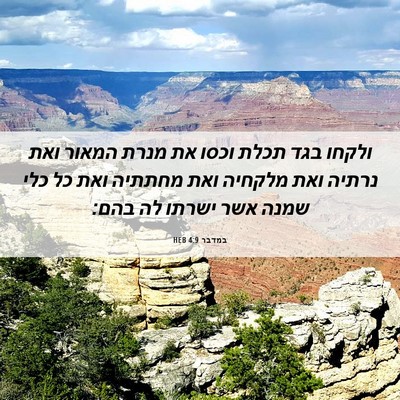 Picture 06 - במדבר 4:9 HEB - ולקחו בגד תכלת וכסו את מנרת - Bible Verse Picture