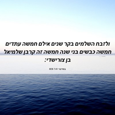 Picture 06 - במדבר 7:41 HEB - ולזבח השלמים בקר שנים אילם - Bible Verse Picture