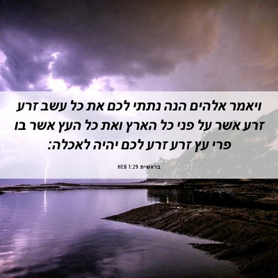 Picture 06 - בראשית 1:29 HEB - ויאמר אלהים הנה נתתי לכם את - Bible Verse Picture