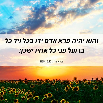 Picture 06 - בראשית 16:12 HEB - והוא יהיה פרא אדם ידו בכל - Bible Verse Picture