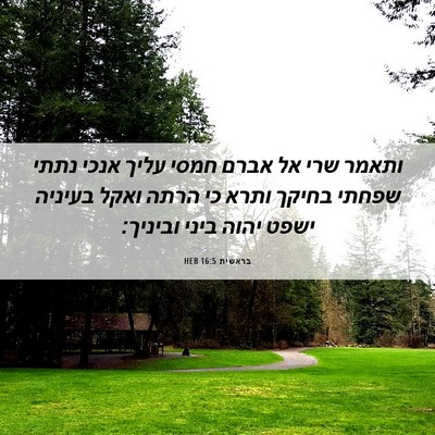 Picture 06 - בראשית 16:5 HEB - ותאמר שרי אל אברם חמסי עליך - Bible Verse Picture