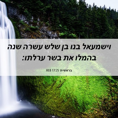 Picture 06 - בראשית 17:25 HEB - וישמעאל בנו בן שלש עשרה שנה - Bible Verse Picture