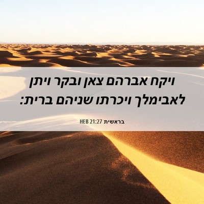 Picture 06 - בראשית 21:27 HEB - ויקח אברהם צאן ובקר ויתן - Bible Verse Picture