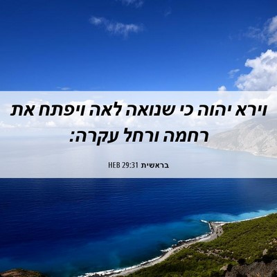 Picture 06 - בראשית 29:31 HEB - וירא יהוה כי שנואה לאה - Bible Verse Picture