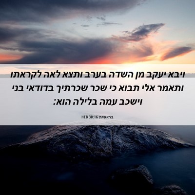Picture 06 - בראשית 30:16 HEB - ויבא יעקב מן השדה בערב ותצא - Bible Verse Picture