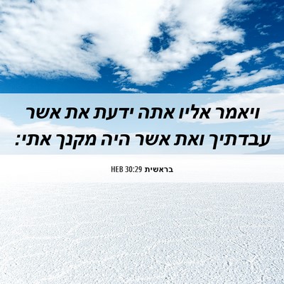 Picture 06 - בראשית 30:29 HEB - ויאמר אליו אתה ידעת את אשר - Bible Verse Picture