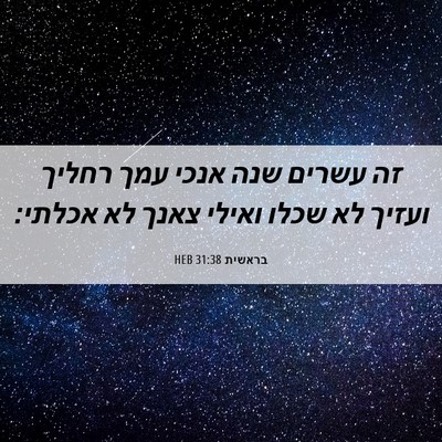Picture 06 - בראשית 31:38 HEB - זה עשרים שנה אנכי עמך רחליך - Bible Verse Picture