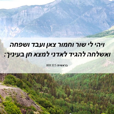Picture 06 - בראשית 32:5 HEB - ויהי לי שור וחמור צאן ועבד - Bible Verse Picture