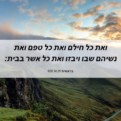 Picture 06 - בראשית 34:29 HEB - ואת כל חילם ואת כל טפם ואת - Bible Verse Picture