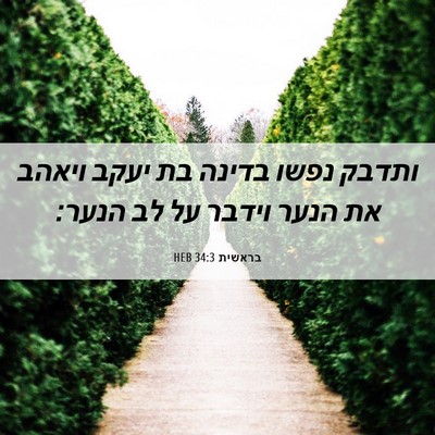 Picture 06 - בראשית 34:3 HEB - ותדבק נפשו בדינה בת יעקב - Bible Verse Picture