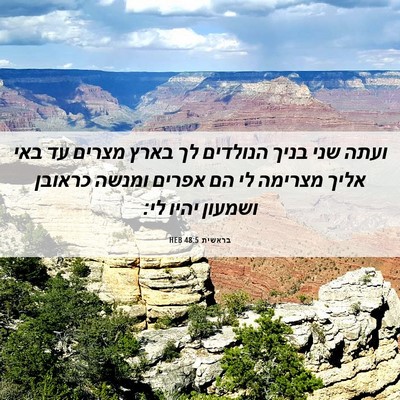 Picture 06 - בראשית 48:5 HEB - ועתה שני בניך הנולדים לך - Bible Verse Picture