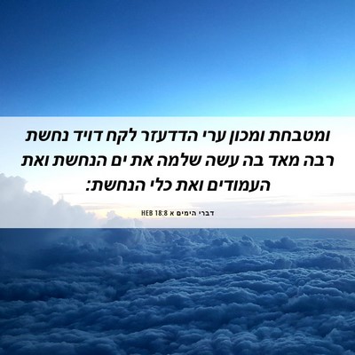 Picture 06 - דברי הימים א 18:8 HEB - ומטבחת ומכון ערי הדדעזר - Bible Verse Picture