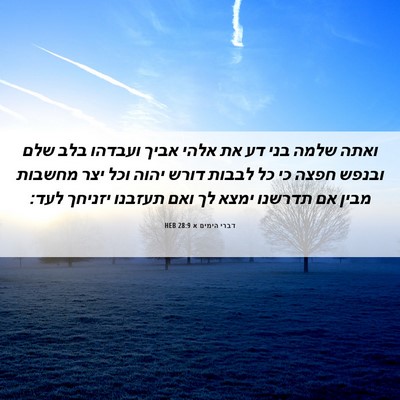 Picture 06 - דברי הימים א 28:9 HEB - ואתה שלמה בני דע את אלהי - Bible Verse Picture