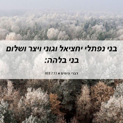 Picture 06 - דברי הימים א 7:13 HEB - בני נפתלי יחציאל וגוני - Bible Verse Picture