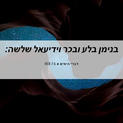 Picture 06 - דברי הימים א 7:6 HEB - בנימן בלע ובכר וידיעאל - Bible Verse Picture