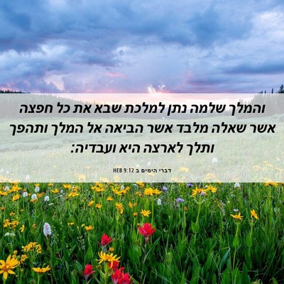 Picture 06 - דברי הימים ב 9:12 HEB - והמלך שלמה נתן למלכת שבא את - Bible Verse Picture