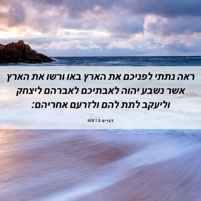 Picture 06 - דברים 1:8 HEB - ראה נתתי לפניכם את הארץ באו - Bible Verse Picture