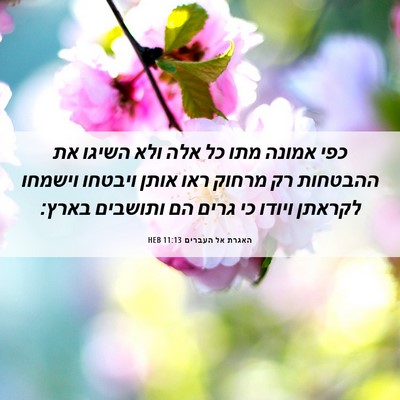 Picture 06 - האגרת אל העברים 11:13 HEB - כפי אמונה מתו כל אלה ולא - Bible Verse Picture