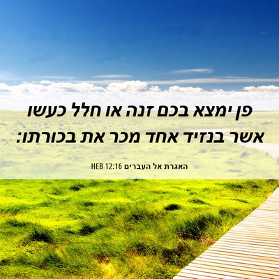 Picture 06 - האגרת אל העברים 12:16 HEB - פן ימצא בכם זנה או חלל כעשו - Bible Verse Picture