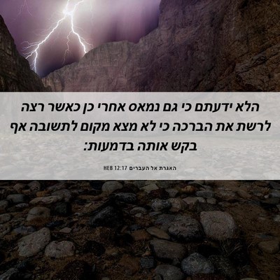 Picture 06 - האגרת אל העברים 12:17 HEB - הלא ידעתם כי גם נמאס אחרי - Bible Verse Picture