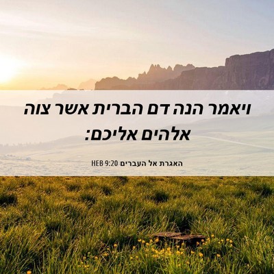 Picture 06 - האגרת אל העברים 9:20 HEB - ויאמר הנה דם הברית אשר צוה - Bible Verse Picture