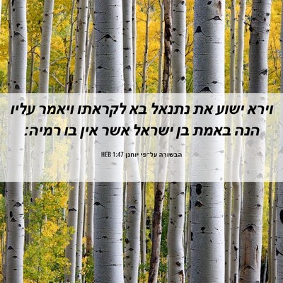 Picture 06 - הבשורה על־פי יוחנן 1:47 HEB - וירא ישוע את נתנאל בא - Bible Verse Picture