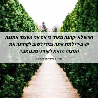 Picture 06 - הבשורה על־פי יוחנן 10:18 HEB - ואיש לא יקחנה מאתי כי אם - Bible Verse Picture