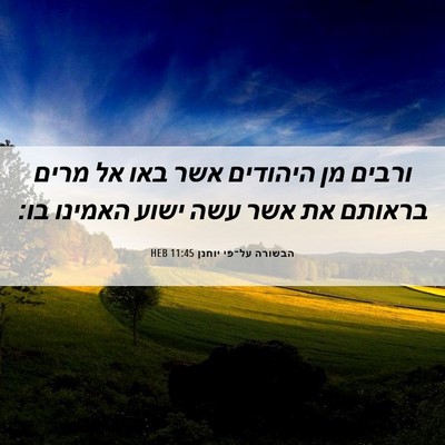 Picture 06 - הבשורה על־פי יוחנן 11:45 HEB - ורבים מן היהודים אשר באו אל - Bible Verse Picture