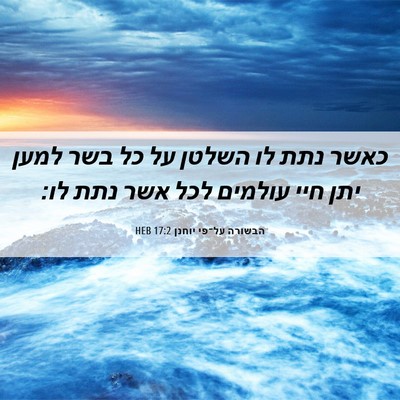 Picture 06 - הבשורה על־פי יוחנן 17:2 HEB - כאשר נתת לו השלטן על כל בשר - Bible Verse Picture