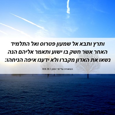 Picture 06 - הבשורה על־פי יוחנן 20:2 HEB - ותרץ ותבא אל שמעון פטרוס - Bible Verse Picture