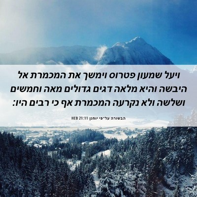 Picture 06 - הבשורה על־פי יוחנן 21:11 HEB - ויעל שמעון פטרוס וימשך את - Bible Verse Picture