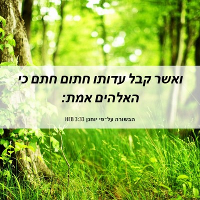 Picture 06 - הבשורה על־פי יוחנן 3:33 HEB - ואשר קבל עדותו חתום חתם כי - Bible Verse Picture