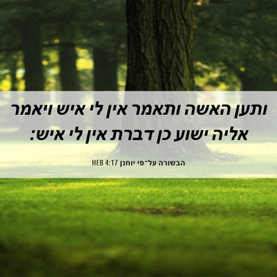 Picture 06 - הבשורה על־פי יוחנן 4:17 HEB - ותען האשה ותאמר אין לי איש - Bible Verse Picture