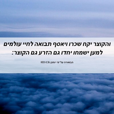 Picture 06 - הבשורה על־פי יוחנן 4:36 HEB - והקוצר יקח שכרו ויאסף - Bible Verse Picture