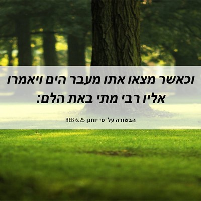 Picture 06 - הבשורה על־פי יוחנן 6:25 HEB - וכאשר מצאו אתו מעבר הים - Bible Verse Picture