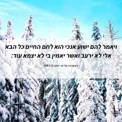 Picture 06 - הבשורה על־פי יוחנן 6:35 HEB - ויאמר להם ישוע אנכי הוא לחם - Bible Verse Picture