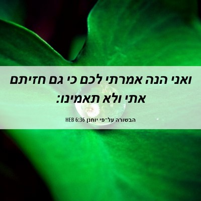 Picture 06 - הבשורה על־פי יוחנן 6:36 HEB - ואני הנה אמרתי לכם כי גם - Bible Verse Picture